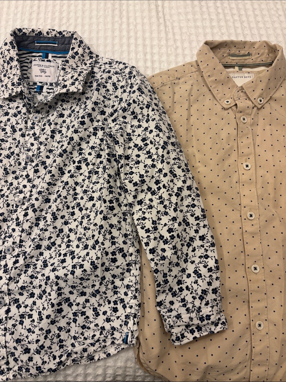 Cactus Tan Shirt with Navy Dot Pattern